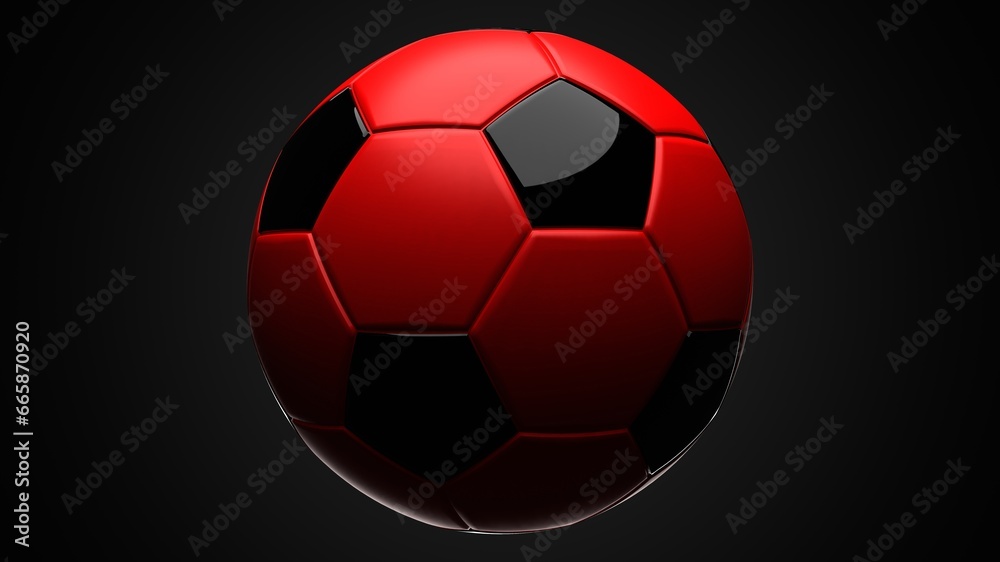 Fototapeta premium Red soccer ball on black background. 3d illustration. 