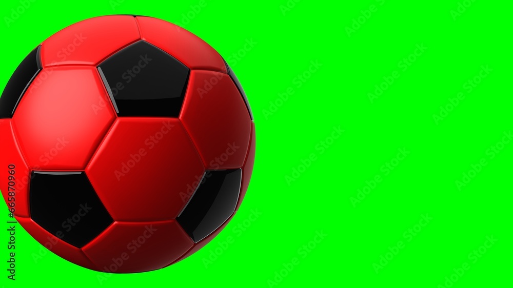 Fototapeta premium Red soccer ball on green chroma key text space. 3d illustration. 