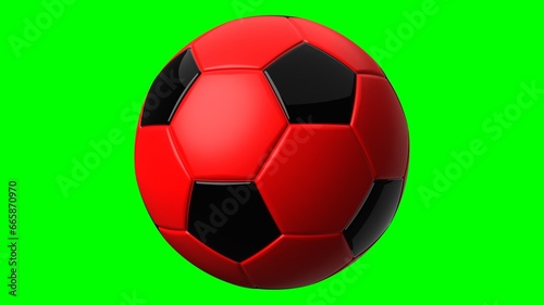 Red soccer ball on green chroma key background. 3d illustration.  