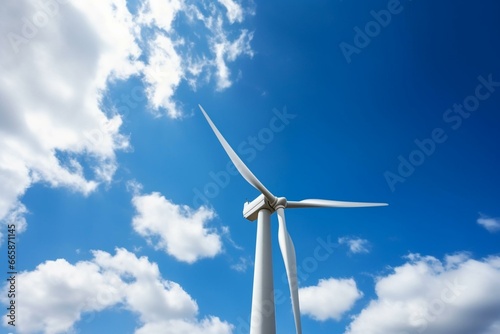 Wind turbine and blue sky. Generative AI