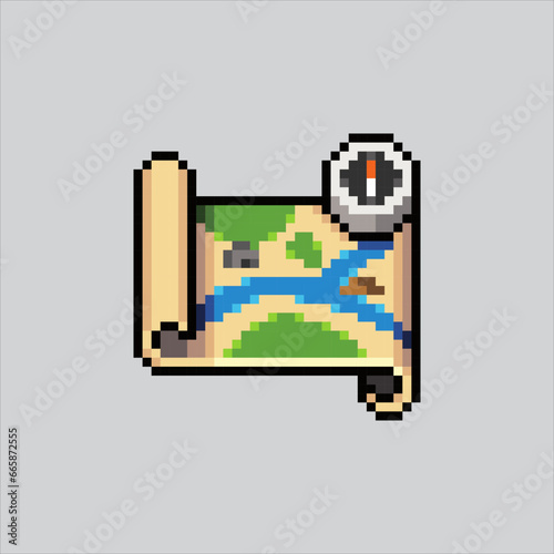 Pixel art illustration Map. Pixelated Map. Treasure Map pixelated for the pixel art game and icon for website and video game. old school retro.