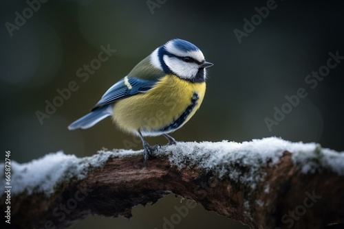 Winter portrait of a blue tit. Generative AI photo