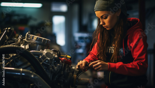 female mechanic repairing car in workshop