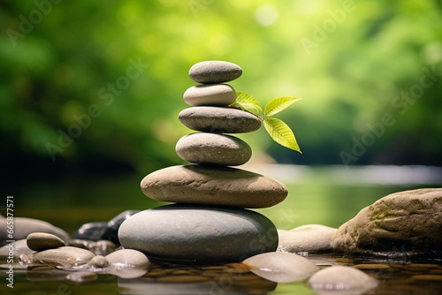 Stacked stones  smooth pebbles  relaxation and mindfulness. Generative AI
