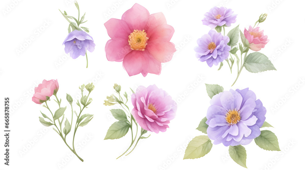 set of flowers isolated