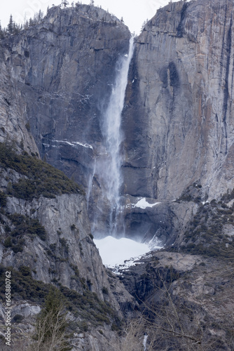 Yosemite Falls with ice and snow