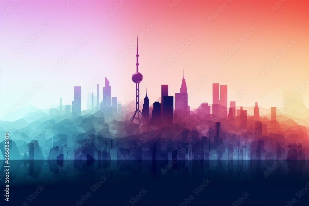 Transparent layers of gradient showcasing landmarks in the skyline. Generative AI