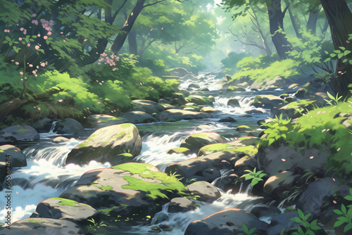 Illustration of a river in forest © Nana