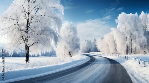 A winding road through a winter wonderland landscape  © Halim Karya Art