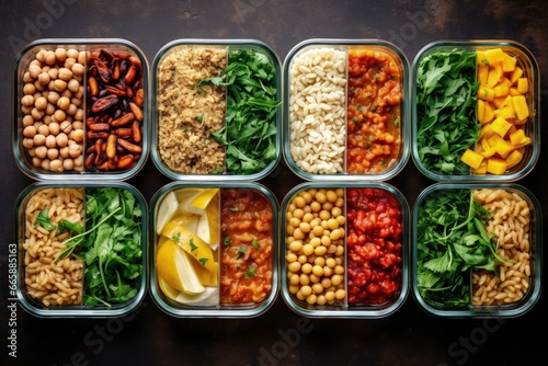 Organized Meal Prep Containers with Budget-Friendly and Nutrient-Packed Meals, Top View