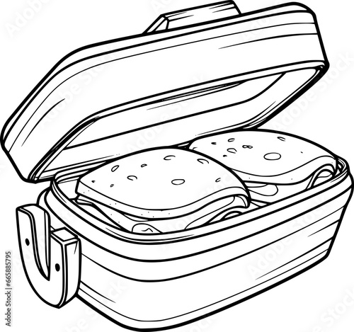outline illustration of Lunchboox for coloring page