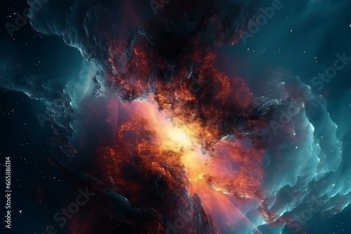 Mystical celestial formation radiating vibrant colors and cosmic energy, in a captivating display of nebula. Generative AI