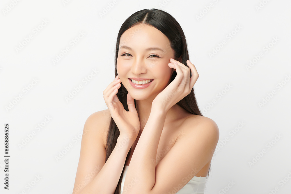 Beautiful young asian woman with clean fresh skin on white background, Face care, Facial treatment, Cosmetology, beauty and spa, Asian women portrait. Beautiful young asian woman with clean fresh skin on white background, Face care, Facial treatment, Cosmetology, beauty and spa, Asian women portrait.