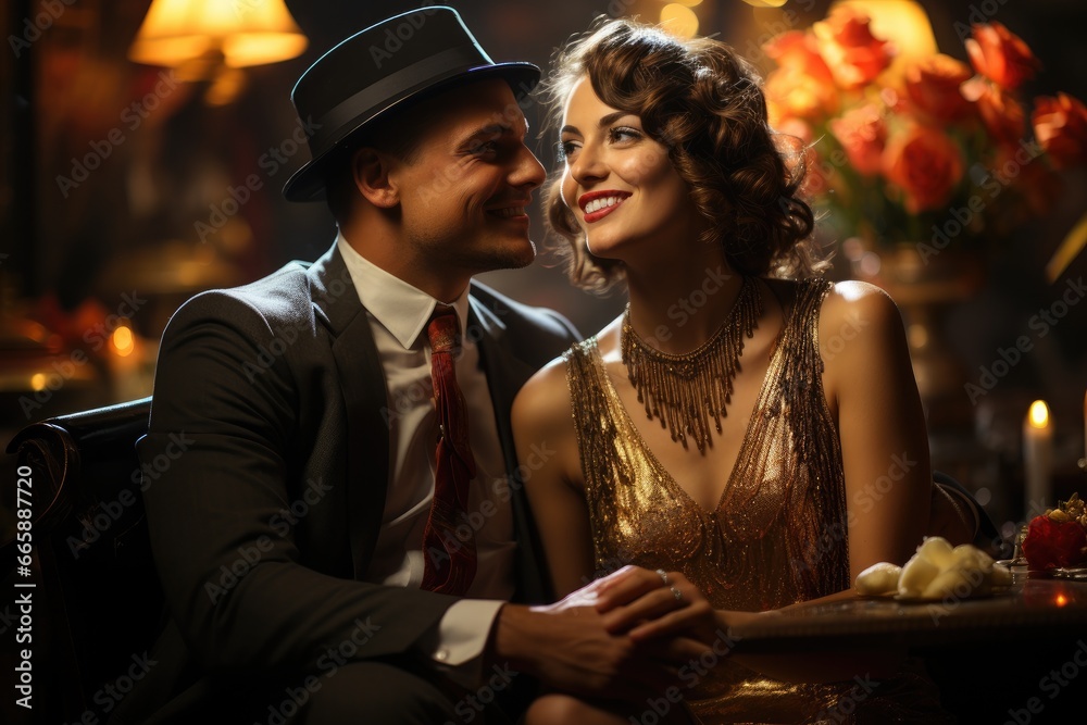 Obraz premium Roaring 1920s jazz club with flappers and live music.