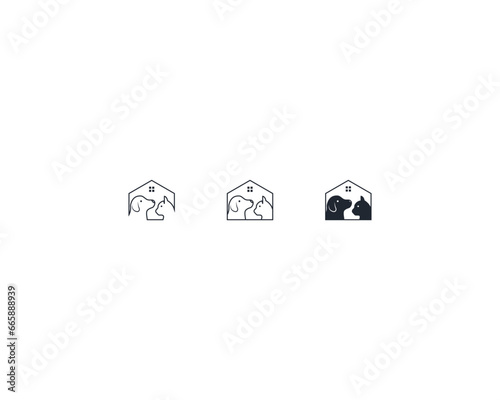 Dog and cat logo design template vector, line of pet logo design suitable for pet shop, store, cafe, business, hotel, veterinary clinic, Domestic animals vector illustration logotype, sign and symbol.