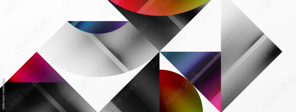 Minimalistic elegance shines through in this metallic background, showcasing composition of circles and triangles, creating geometric masterpiece Minimalistic elegance shines through in this metallic background, showcasing composition of circles and triangles, creating geometric masterpiece