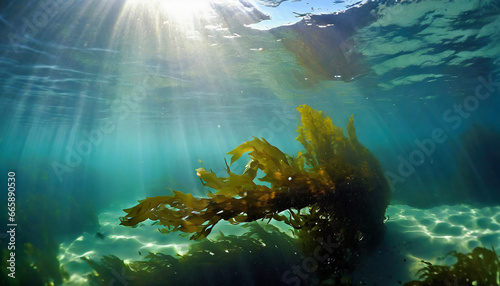 Kelp growling in the ocean under the sunlight or on the surface of the water © Donald