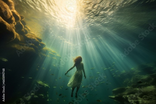 A beautiful image depicting a mesmerizing underwater scene. Generative AI © Kato