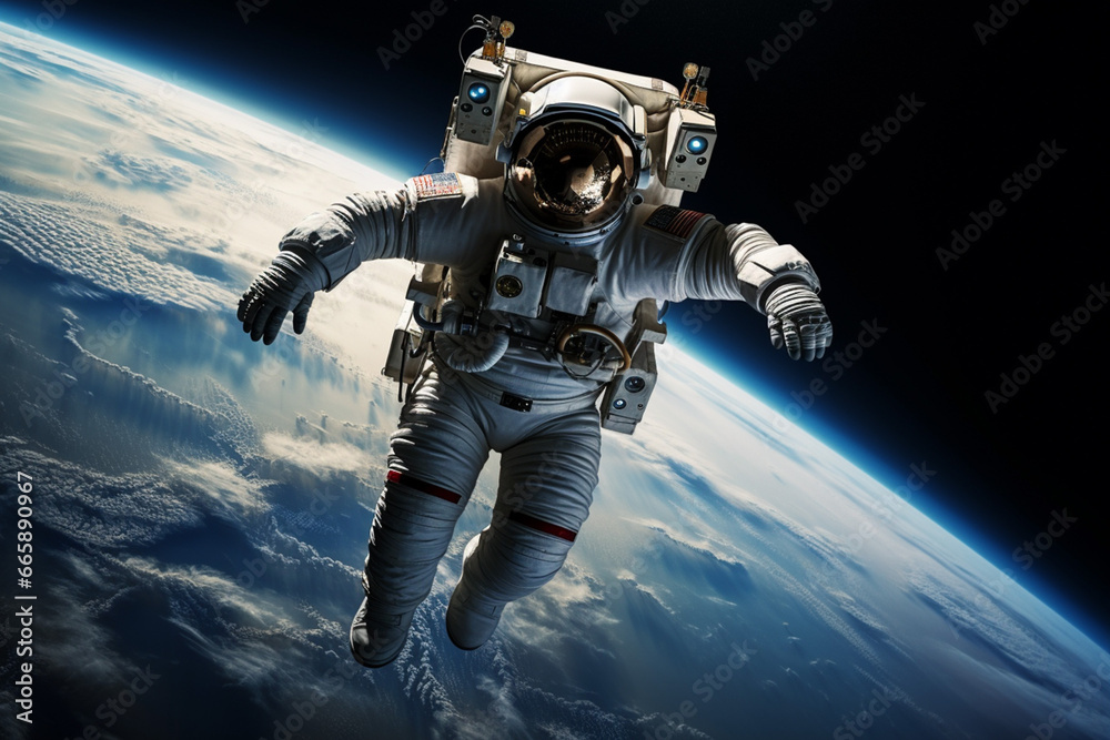 宇宙空間で船外活動を行う宇宙飛行士