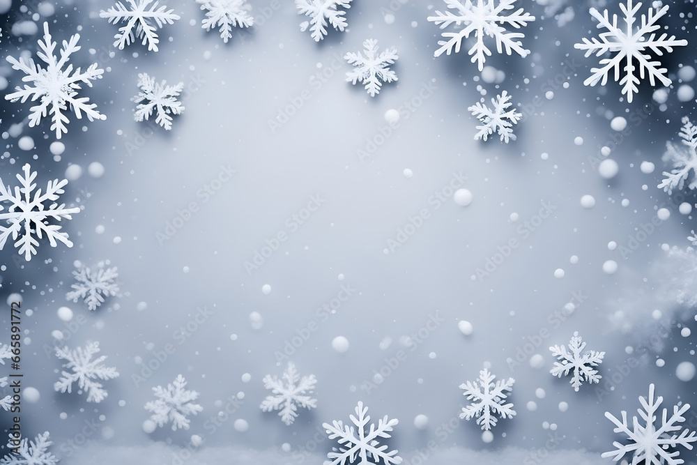 Christmas Blue Background with Falling Snow, Snowflakes - Winter Wonderland Holiday Scene