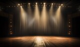 Empty Theater Stage with Spotlight and Wooden Floor