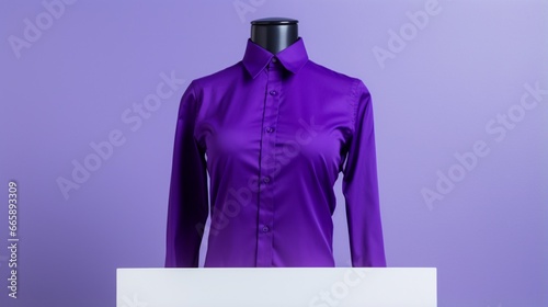 A royal purple shirt showcased on a mannequin against a solid white backdrop.