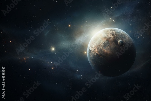 Pluto planet, starry sky, solar system, space. Generative AI © Xanthe