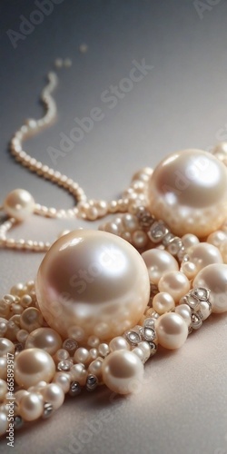 Textured background surrounded by beautiful pearls, vertical image, background image, generative AI