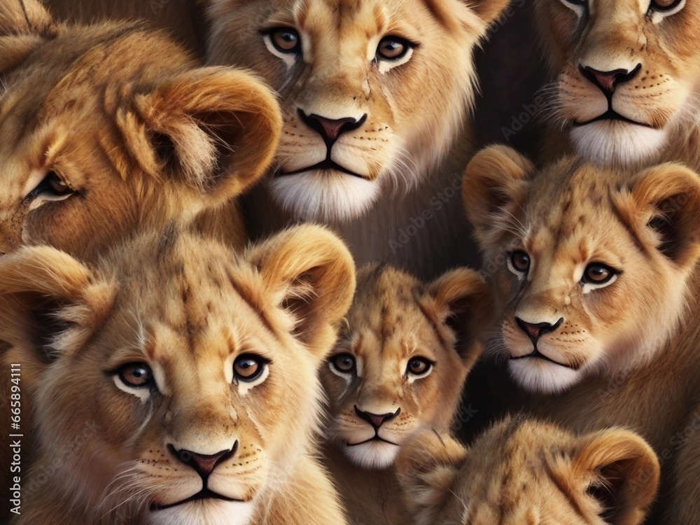Textured background surrounded by cute lion cubs, background image, generative AI Textured background surrounded by cute lion cubs, background image, generative AI