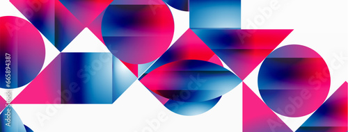 Serene gradient template. Circles and triangles mingle in minimalist perfection. Gentle fusion of forms and hues creates balanced yet captivating backdrop, embodying modern sophistication