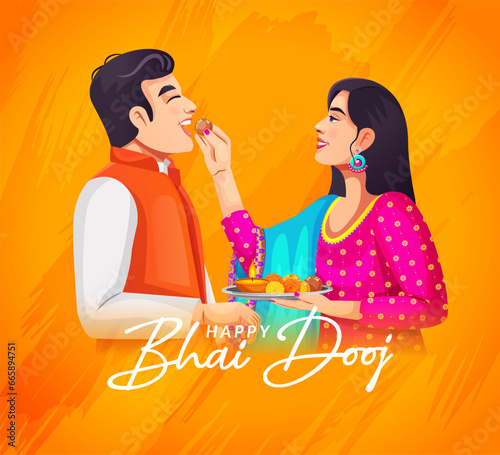 Indian brother and sister celebrating Bhai Dooj. Hindu festival celebrates the love between a brother and sister. Creative banner design template
