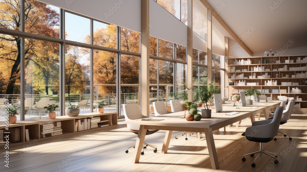 Fototapeta premium The interior of modern office with wooden floor.