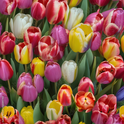 A bouquet of tulips in a rainbow of colors. #665897192
