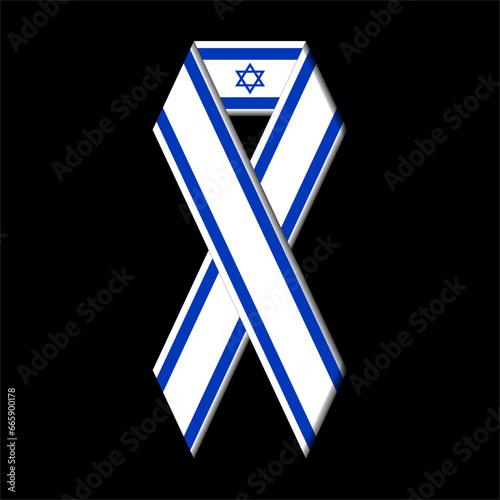 Israel flag in ribbon design, 3d render of a israeli flag label