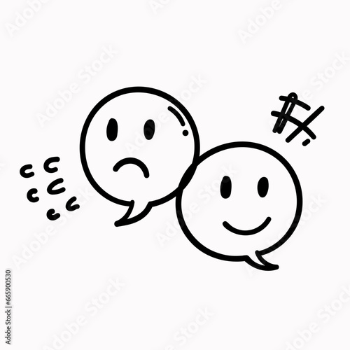 hand drawn doodle bubble speech with emoticon face illustration vector
