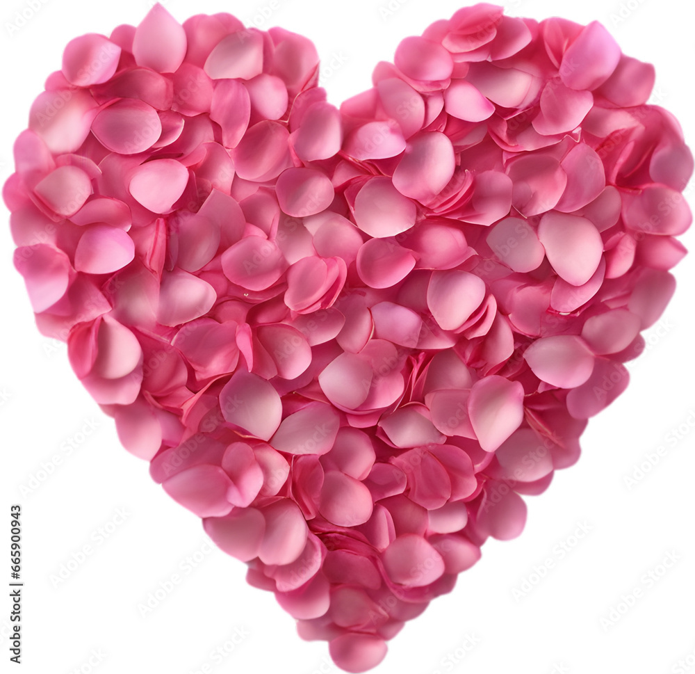 A cute heart is created by arranging pink rose petals.