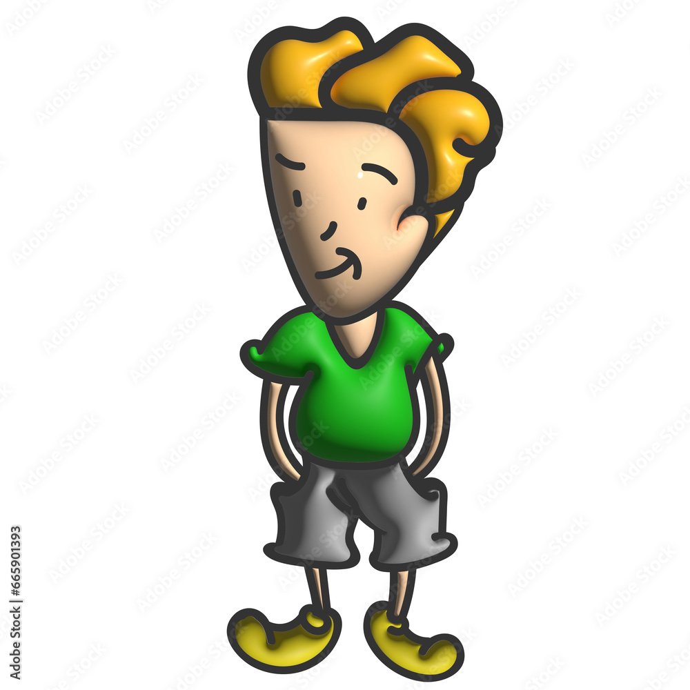 Young man cartoon standing and smiling gesture 3d Young man cartoon standing and smiling gesture 3d
