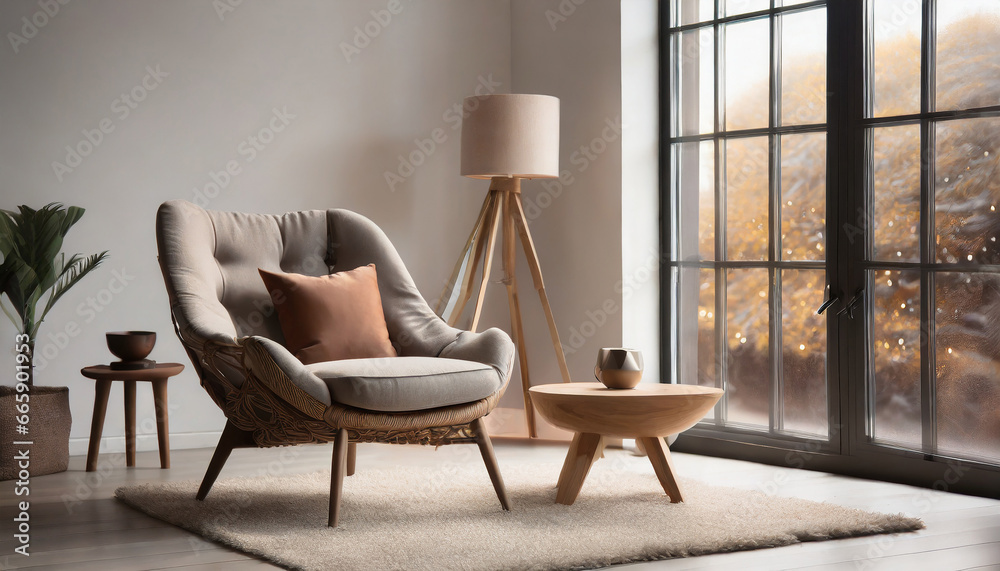 Modern living room with armchair. Scandinavian style interior design Modern living room with armchair. Scandinavian style interior design