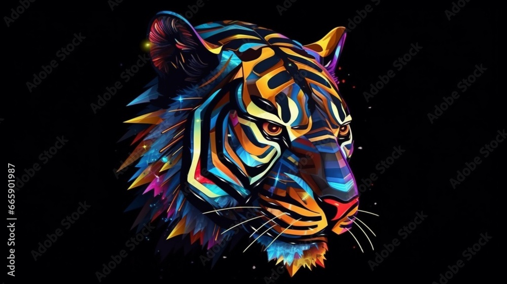 Fototapeta Image of cyberpunk cat mask with colorful patterns generative ai