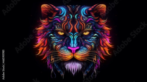 Image of cyberpunk cat mask with colorful patterns generative ai