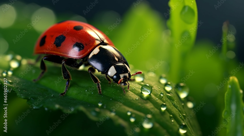 Macro photograph of a ladybug vibrant red and black generative ai Macro photograph of a ladybug vibrant red and black generative ai