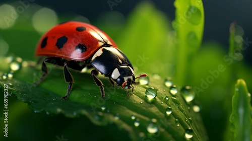 Macro photograph of a ladybug vibrant red and black generative ai