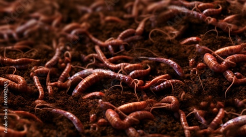 Many living earthworms for fishing in the soil background generative ai