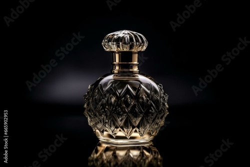 Perfume bottle on black background. Generative AI