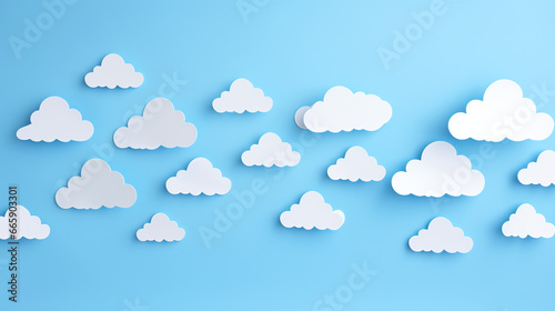 White clouds over a blue background.