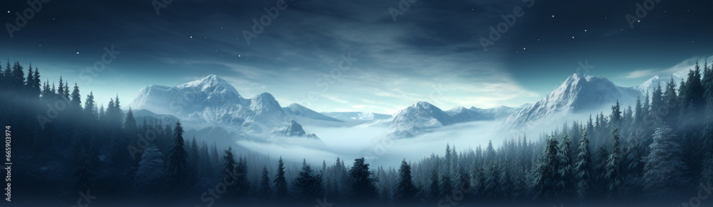 Night Time Winter Mountian Website Banner, Website Header Wallpaper