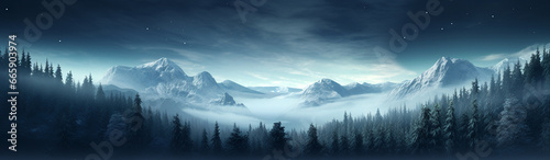 Night Time Winter Mountian Website Banner, Website Header Wallpaper © Nurple Art