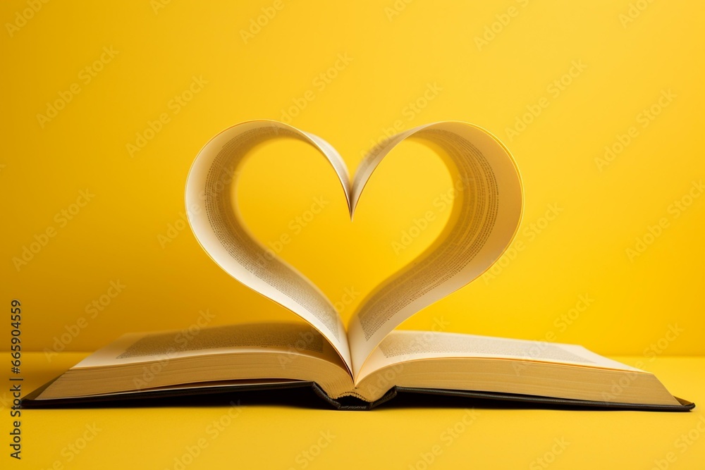 An open book on a yellow background, symbolizing the love of reading. Generative AI An open book on a yellow background, symbolizing the love of reading. Generative AI