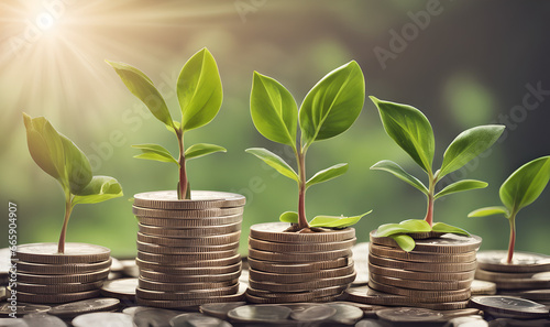 Growing Money: Plant Growing from Coins - Finance and Investment Concept