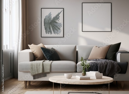 Architect interior designer concept  scandinavian nordic living room. Minimalist modern style. AI Generated.
